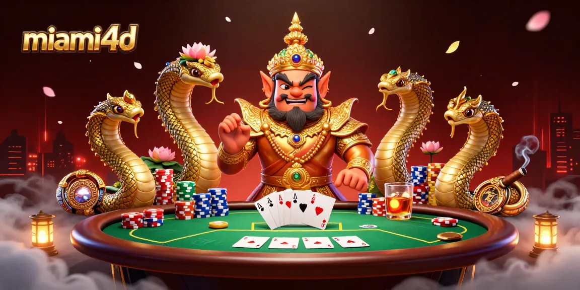 Experience the excitement of miami4d poker with a vibrant 3D scene featuring guardians and casino elements.