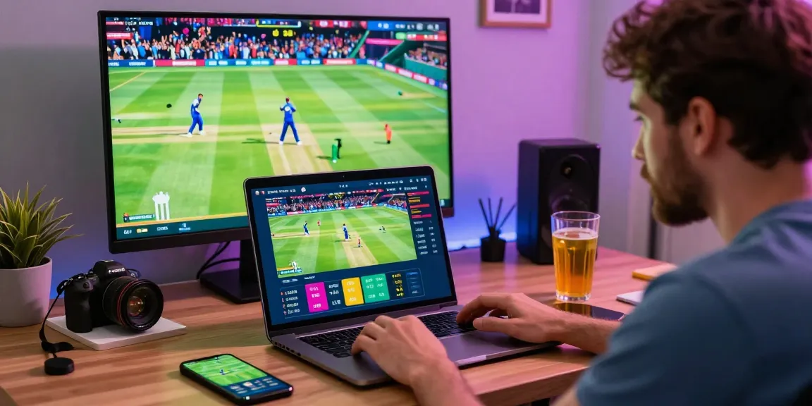 Engaged user exploring Fairplay24 for online cricket betting with vibrant live sports graphics.