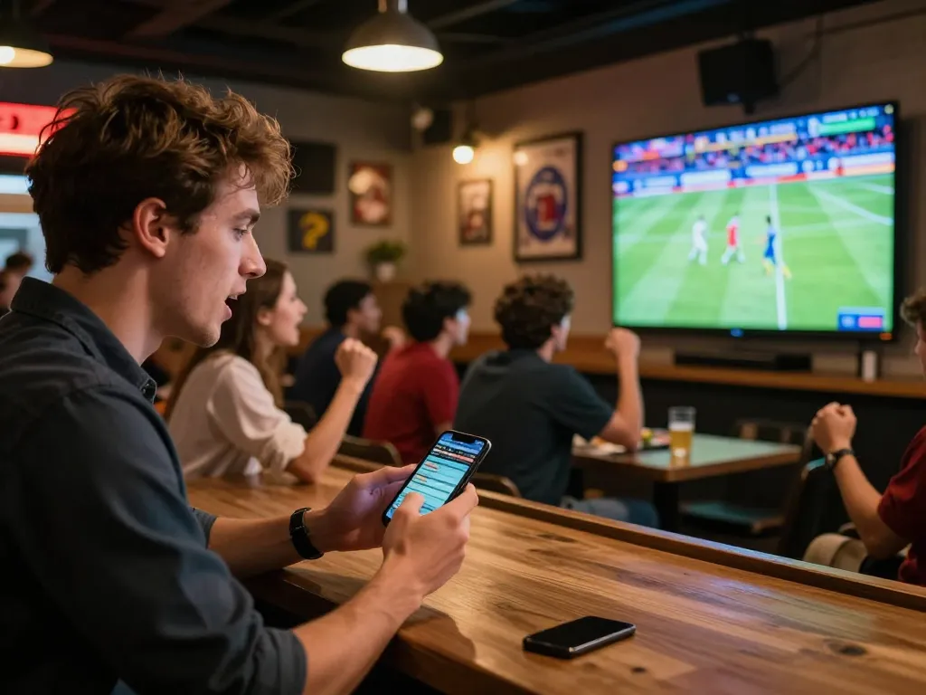Fokus777 user strategically placing sports bets on smartphone, capturing exciting live sports action.