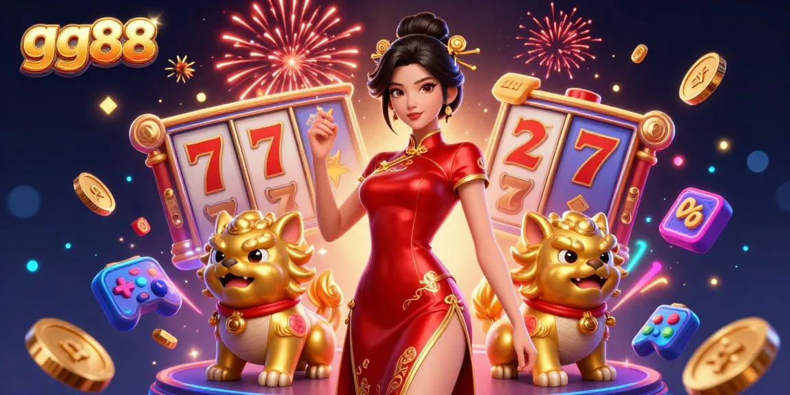Experience the captivating gaming atmosphere at gg88 with vibrant slot reels and stunning fireworks.