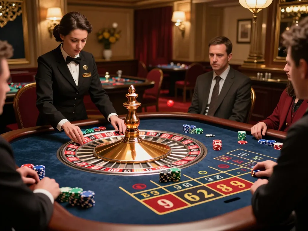 Engaged players at qrr99 roulette table, capturing the exciting atmosphere of casino gaming.