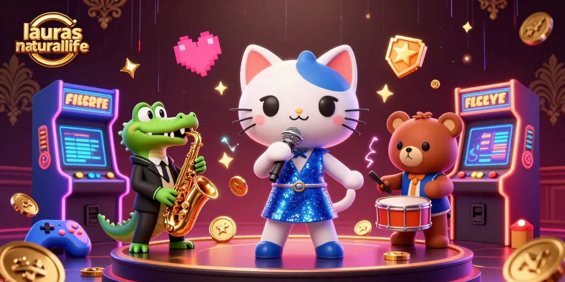 laurasnaturallife mempromosikan permainan kasino dengan karakter bernyanyi menarik dan elemen arcade 3D yang dinamis.