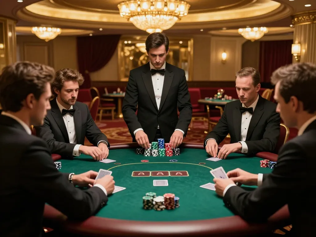 Players engaged in a high-stakes poker game at n188vip's luxurious casino.