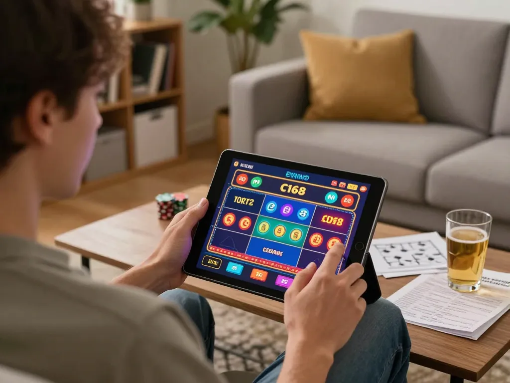 C168 tablet gaming experience with vibrant betting interface and strategy notes in cozy setting