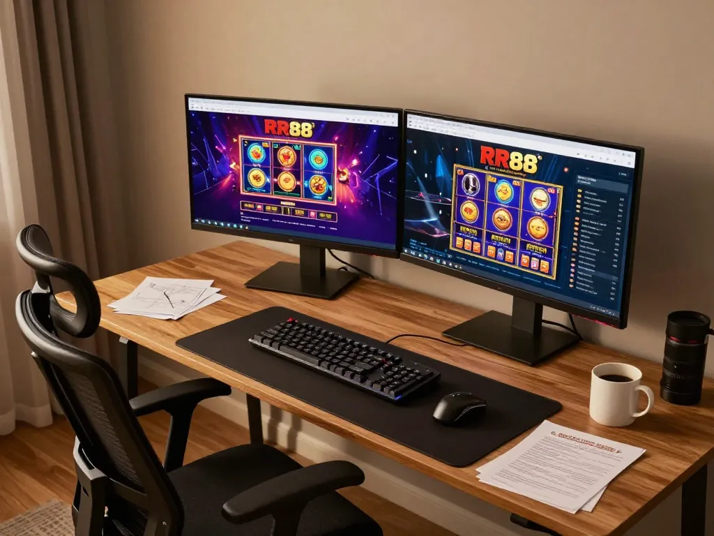Engaging gaming scene on RR88 platform with vibrant slot games and sports betting