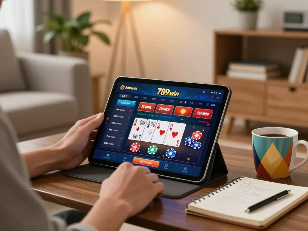 Experience the excitement of online gambling with link 789win on a cozy tablet home setup.