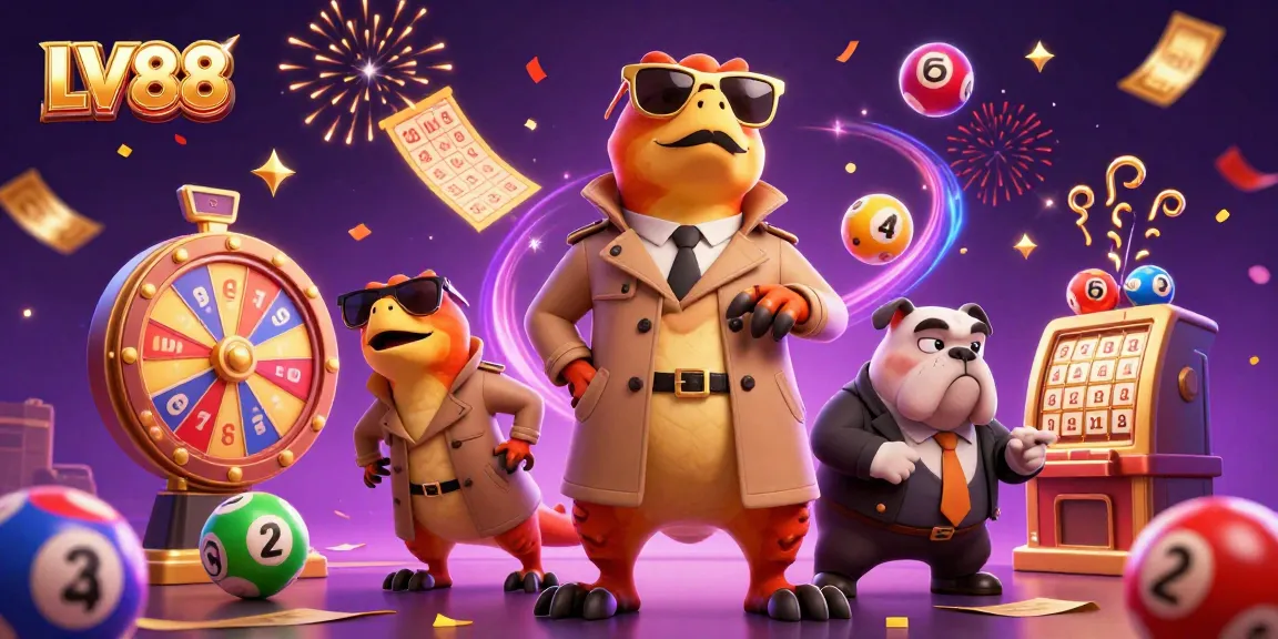 Experience the thrill of LV88 with raptors in disguise at a casino, colorful lottery elements abound.