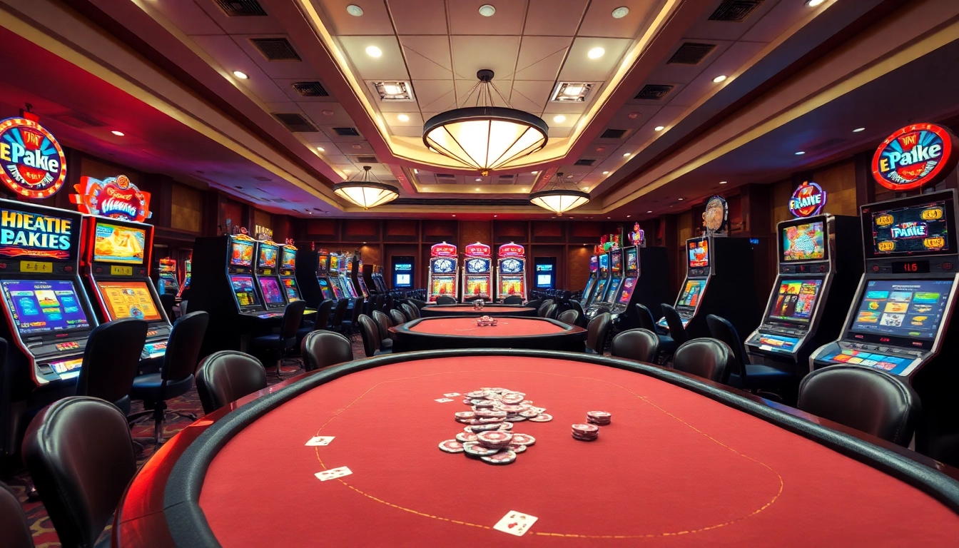Rasakan pengalaman togel389 yang mendebarkan di kasino dengan permainan kartu dan mesin slot yang cerah.