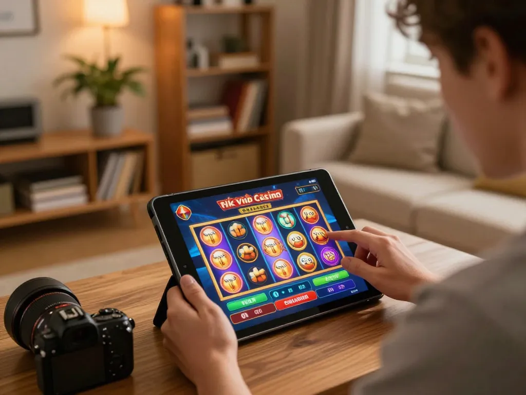 Player engaging with the rik vip casino app on a tablet in a cozy home environment