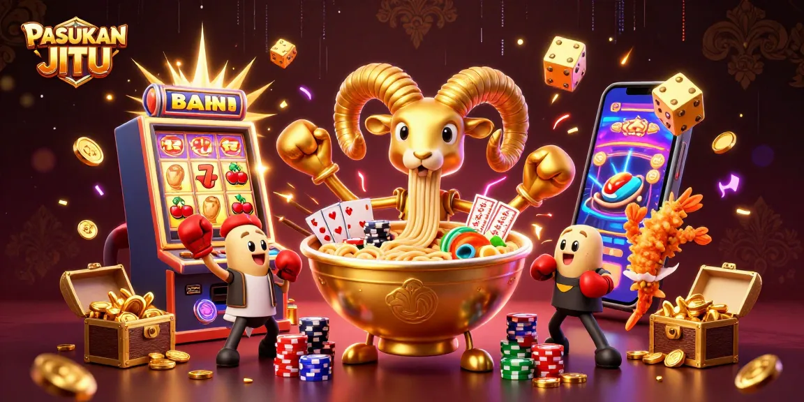 PASUKAN JITU celebrates winning moments with vibrant characters and lively casino elements.