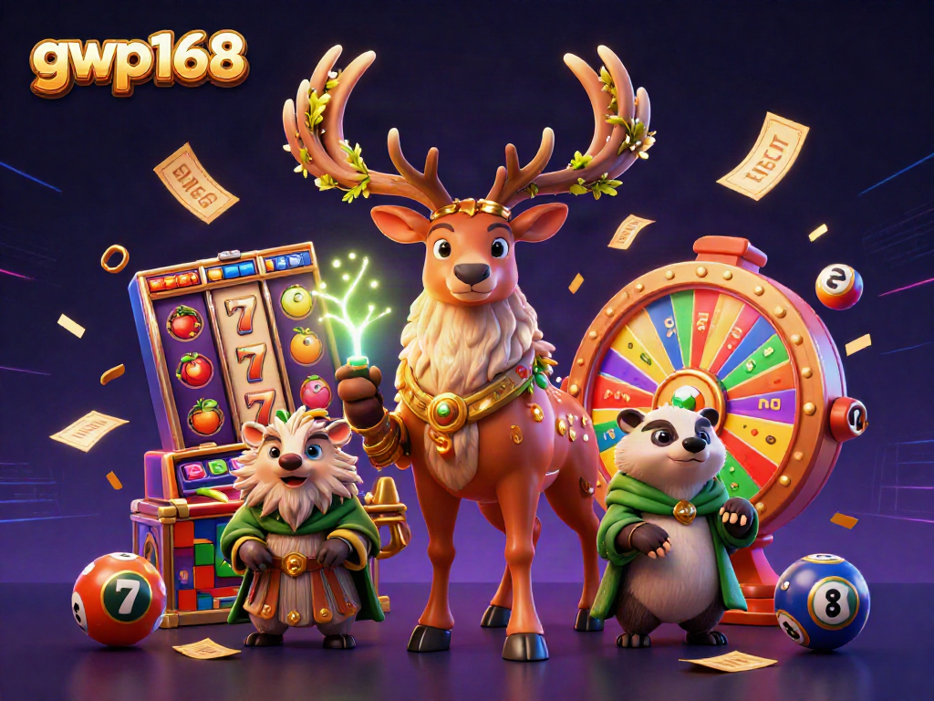 GWP168 menampilkan permainan slot dengan ilustrasi 3D berwarna cerah dan karakter menarik.