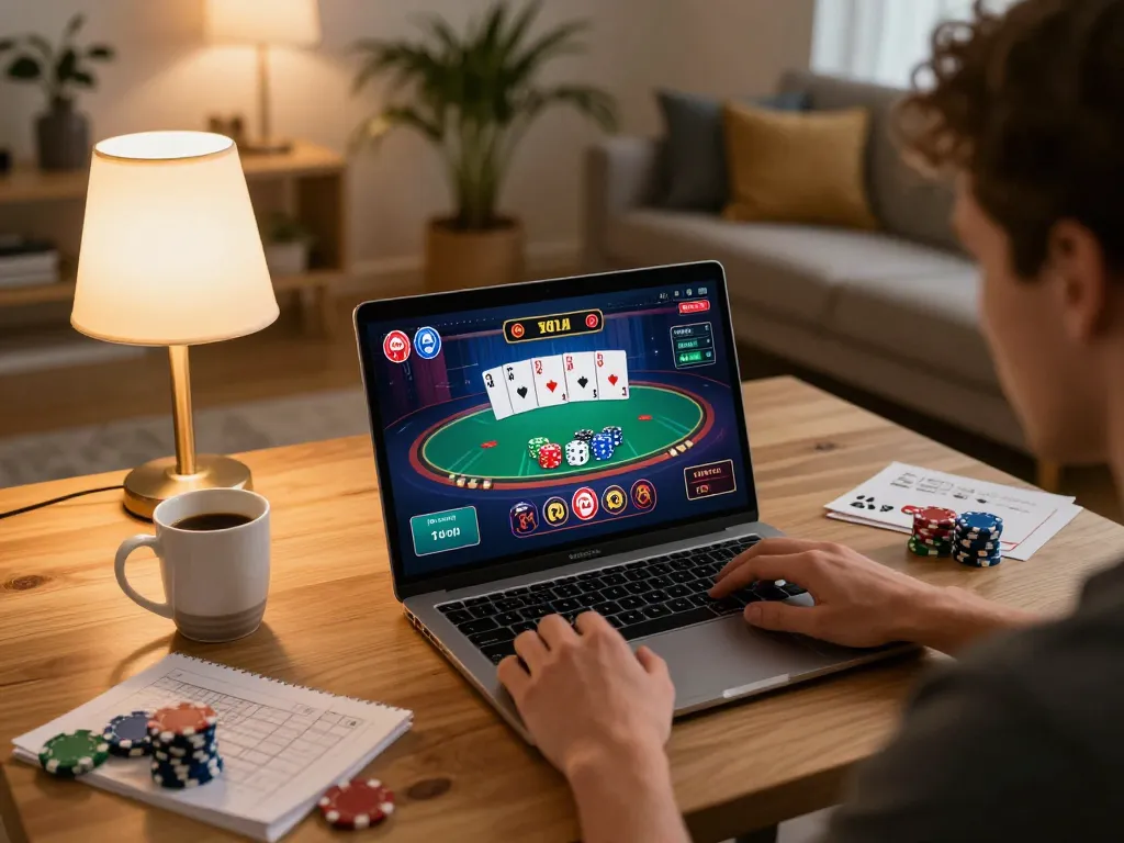 Kuwin player placing bets in an engaging online poker game environment at home