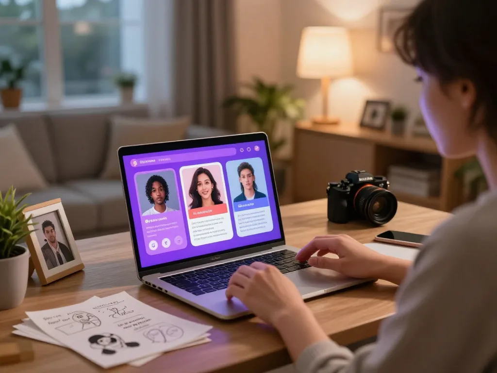 Personalized ai sex chat experience featuring user interaction with AI avatars in a cozy workspace.