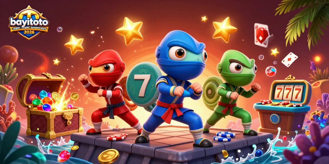 BAYITOTO agen togel terpercaya 2026 showcases vibrant slot gaming with ninja chameleons in action.