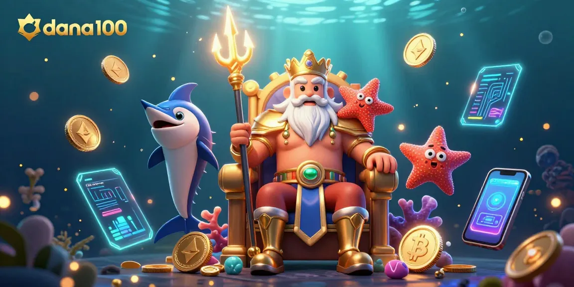 Experience the thrill of gaming with dana100, surrounded by vibrant casino-themed elements and underwater characters.