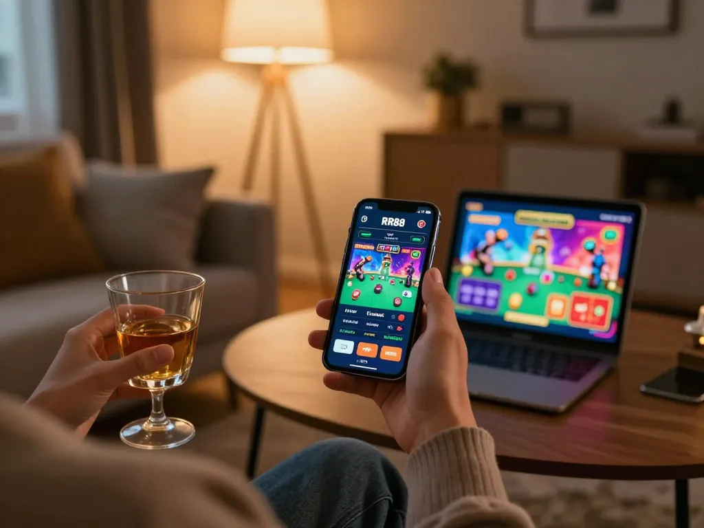 Engaging with the RR88 App while enjoying live dealer games from home.