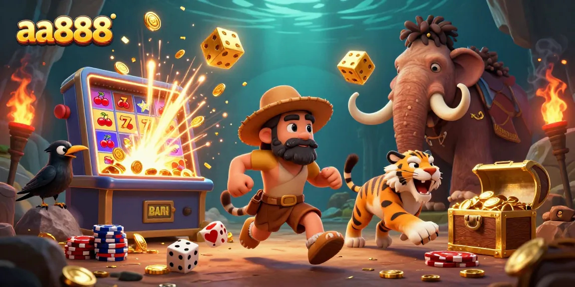 Engage with aa888's immersive gaming adventure featuring vibrant prehistoric casino elements.