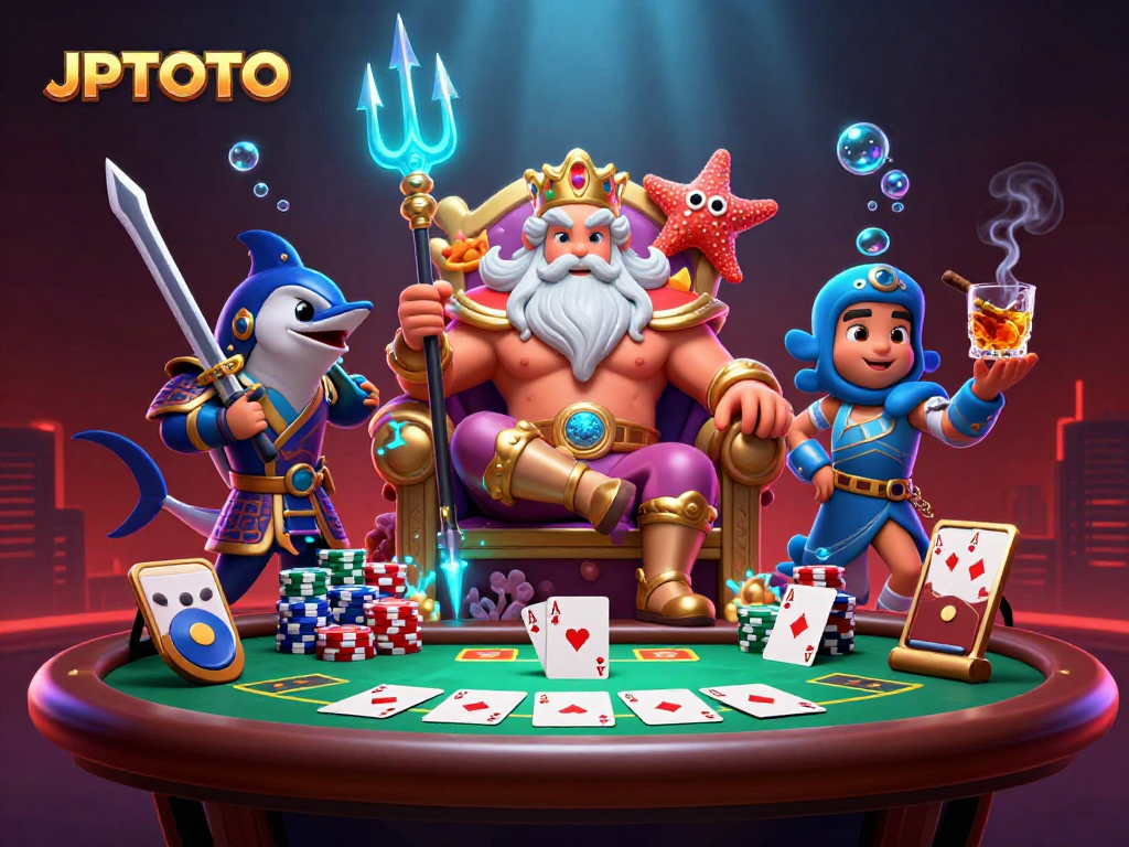 Join the adventure with JPTOTO at a vibrant poker table, where Neptune rules the underwater casino!