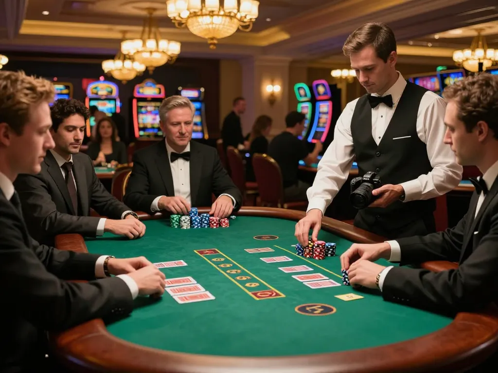 Players engaged in strategic blackjack gameplay at a high-end casino featuring g28tv branding.