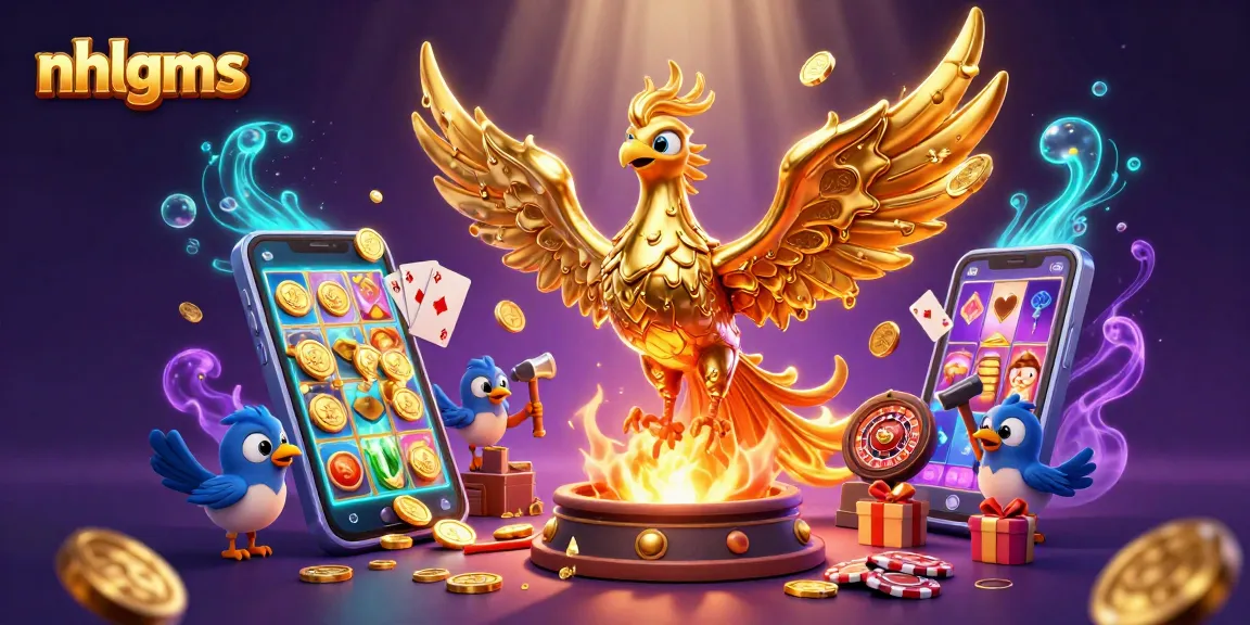 Experience thrilling wins at nhlgms with a golden phoenix amidst vibrant casino games.