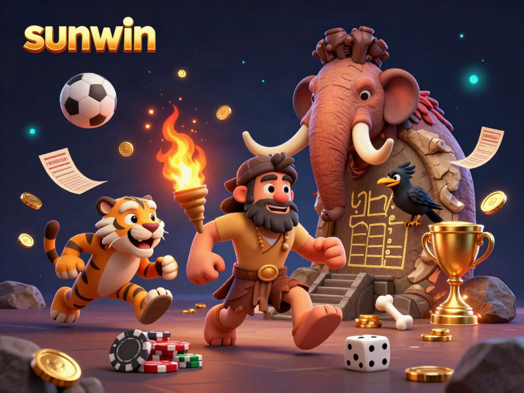 Engage in thrilling games with sunwin at a dynamic prehistoric casino showcasing vibrant sports elements and golden rewards.