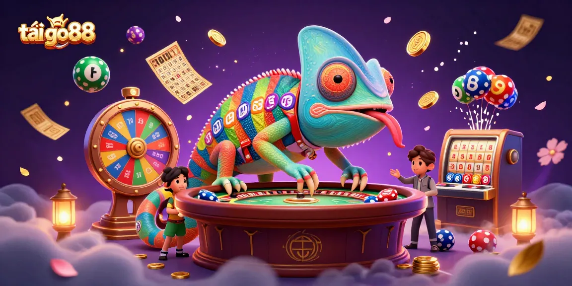 Engage in excitement with tải go88 as colorful lottery balls bounce around a dynamic casino scene.