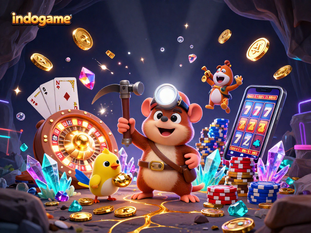 Experience the thrilling adventure of indogame with a treasure-hunting mole and dazzling casino elements.