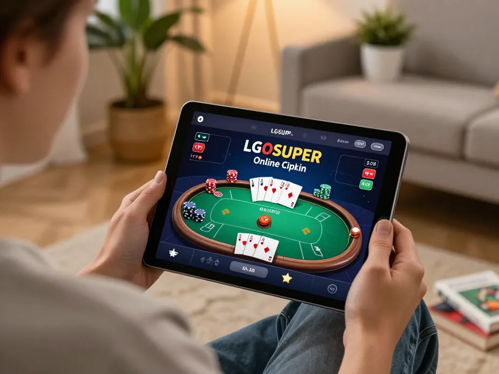 Player enjoying poker on LGOSUPER platform in a cozy home setting.