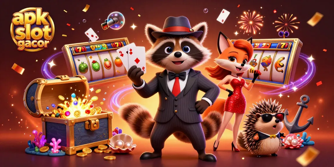Engage with apk slot gacor as the raccoon and his companions celebrate a jackpot win in this vibrant casino scene.
