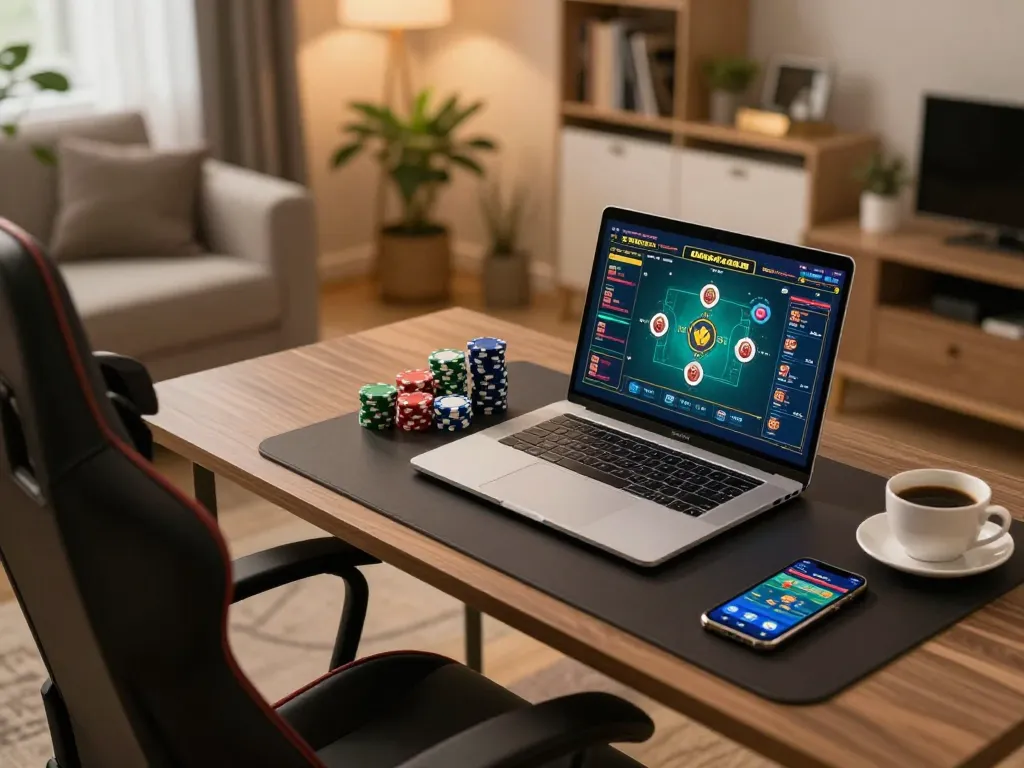 Engaging in a tactical session at a reputable tài xỉu online uy tín game on a high-end laptop.