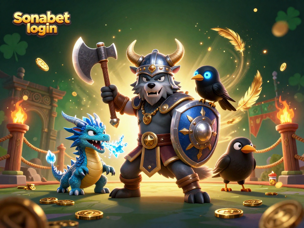 Engage in thrilling action with sonabet login featuring a Viking warrior and dragon in a vibrant casino scene.