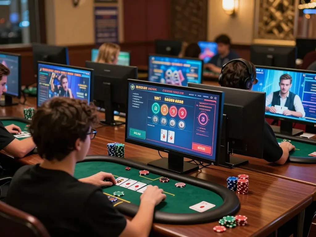 MM88 online poker session showcasing players placing bets and cards on vibrant screens.