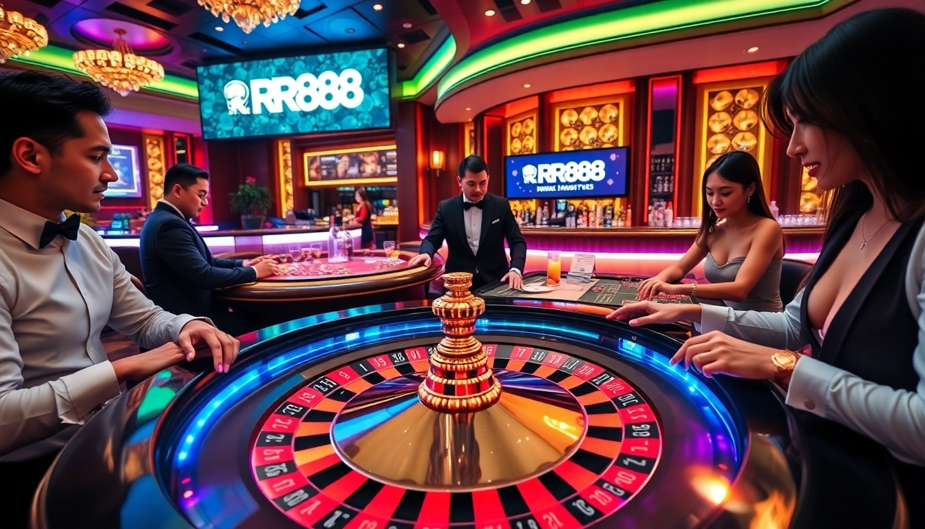 Players enjoying a thrilling game of roulette at RR88 casino, showcasing excitement and luxury.