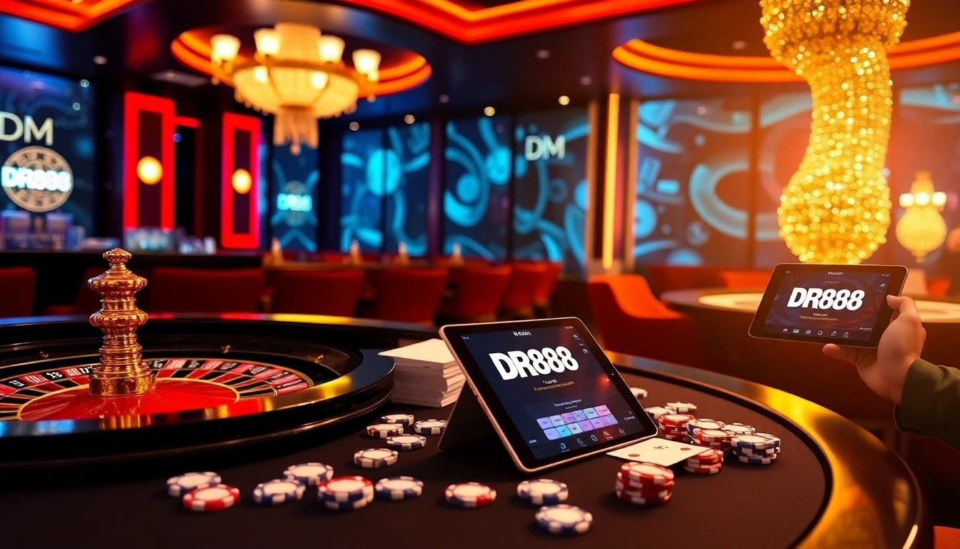 Exciting scene illustrating online gaming interface for Đăng ký DR88 with casino elements.