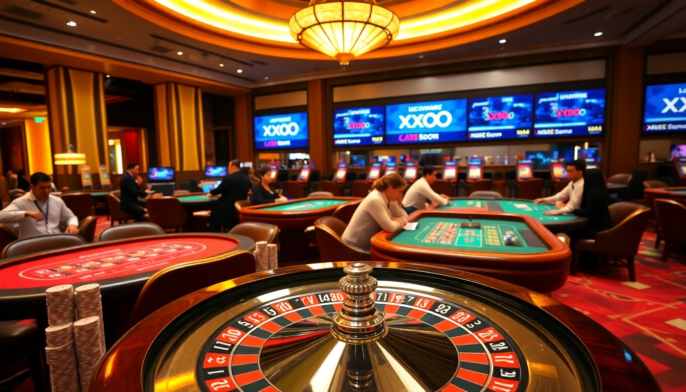 Action-packed gaming environment at xx88 com casino with vibrant tables and enthusiastic players.