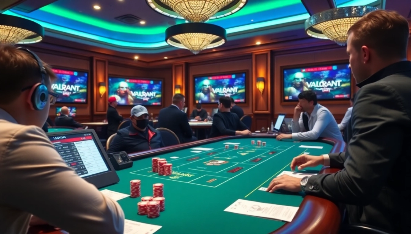 Betting on Valorant with E1 Sport at a vibrant casino gaming table.