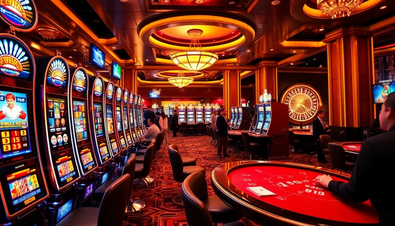 Experience the excitement of slot777 login at a vibrant casino with jackpot-winning slot machines and elegant tables.
