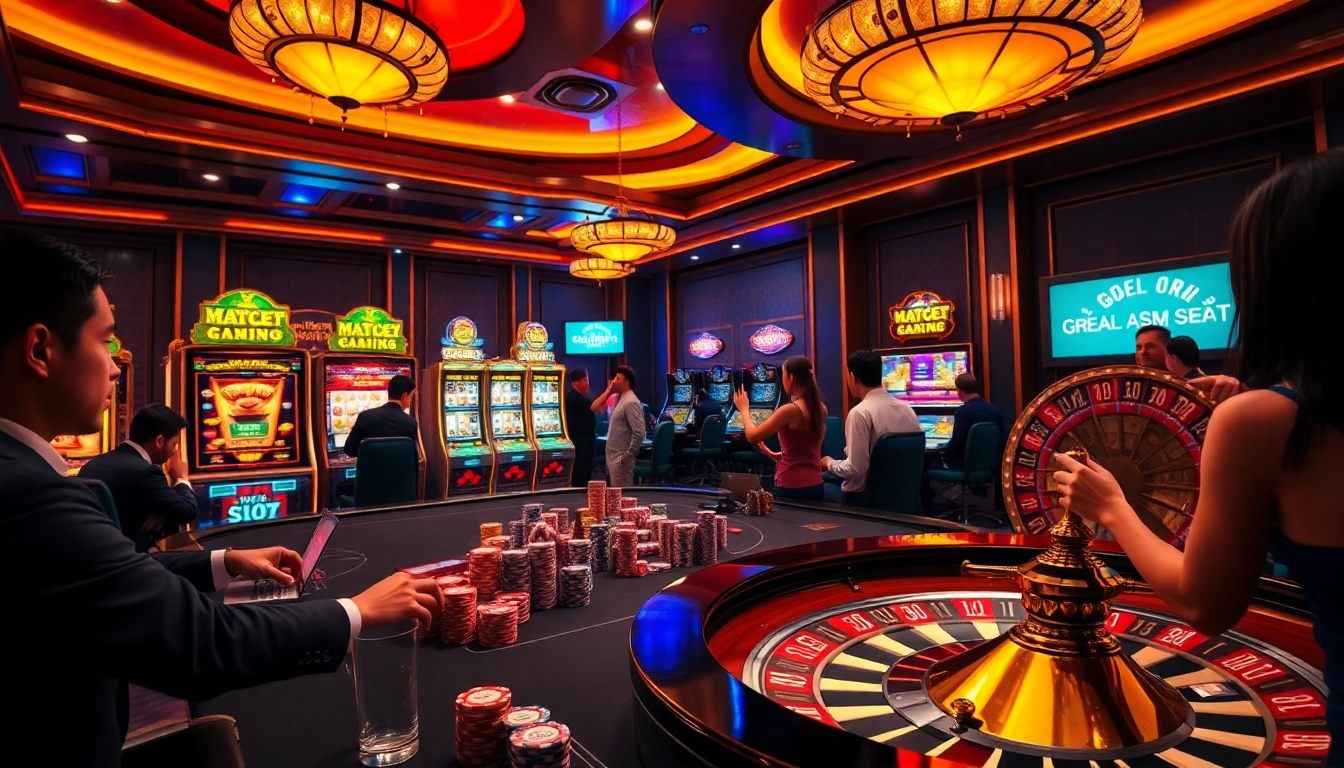 Players enjoying exciting games at Rajaluck casino, showcasing vibrant slots and poker action.